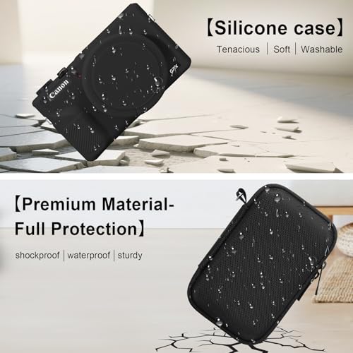 Elonbo Camera Case for Canon PowerShot G7X Mark III Digital Camera, G7X Mark III Hard Carrying Case + Soft Silicone Cover with Removable Lens Cover, Black - color: Black