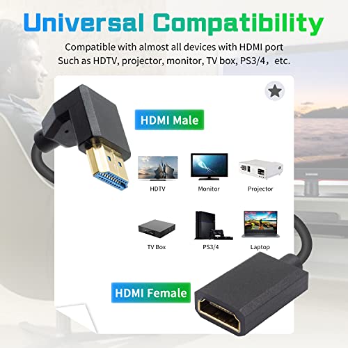 Duttek 8K Coiled HDMI Extension Cable, Down Angled 90 Degree HDMI Male to Female Coiled Cable 48Gbps, 90 Degree HDMI Extension Cable with 8K 60Hz Video and 3D HDR for TV, HDTV Laptop PC 4FT/1.2M - style: Down Angle HDMI Male to Female