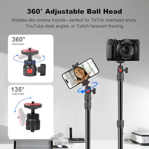 Camera Desk Mount Table Stand with 360° Ball Head, Table Light Stand with 1/4" Screw & C Clamp, Webcam Stand Mount for DSLR Camera Video Light Ring Light Live Streaming Vlog (811002) - style: 811002 - Table Stand