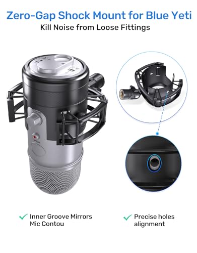 [2026 Upgrade]Custom Blue Yeti Shock Mount with Pop Filter - Elastic Suspension Design Reduces Vibration Noise, Shock Mount 100% Fits Blue Yeti, Matches Mic Boom Arm, with 3/8" to 5/8" Screw Adapter - size: Blue Yeti Shock Mount