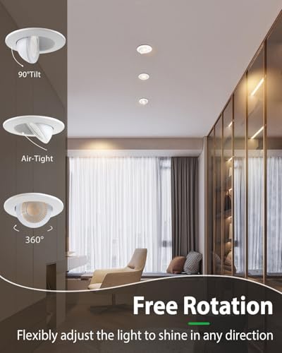 zouzai 3 Inch Gimbal LED Recessed Lights, White, 1 Pack, with Junction Box, 360°+ 90° Adjustable, 5CCT 2700K-5000K, Dimmable, Canless Eyeball Downlight, CRI90+, 800LM 7W 120V, ETL - color: White-3 inch, size: 1 Pack