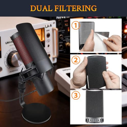 SOULWIT Shield Microphone Pop Filter for HyperX QuadCast/S/2/2S, Mic Cover Foam with Metal Windscreen for Most HyperX Shock Mounts - Black