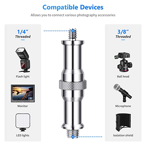 NEEWER Pack of 3 Standard 1/4 to 3/8 Inch Metal Converter Thread Adapter Spigot Stud for Studio Light Stand, Hotshoe/Coldshoe Adapter, Ball Head, Wireless Flash Receiver, Trigger - ST23 - style: ST23