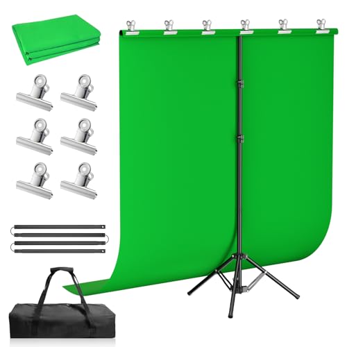 5x7ft Green Screen Backdrop Kit with Stand, Portable Greenscreen Background Includes Foldable T-Stand, 6 Clips and Carry Bag for Streaming, Gaming, Meeting, Video Production, Photography - size: 5x7ft