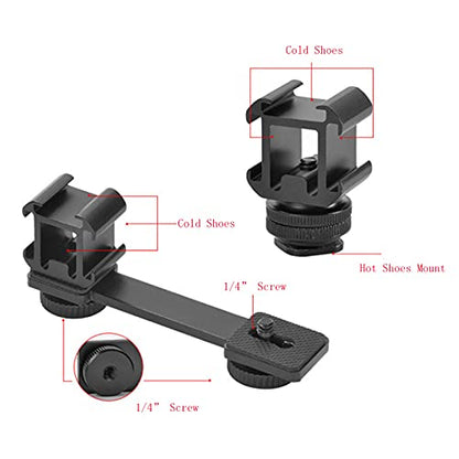 Triple Cold Shoe Mount Extension Bar Bracket with 1/4 Adapter for Zhiyun Smooth 4 DJI Osmo Pocket Osmo Mobile 3 Feiyutech Vimble 2 3-Axis Gimbal Accessories