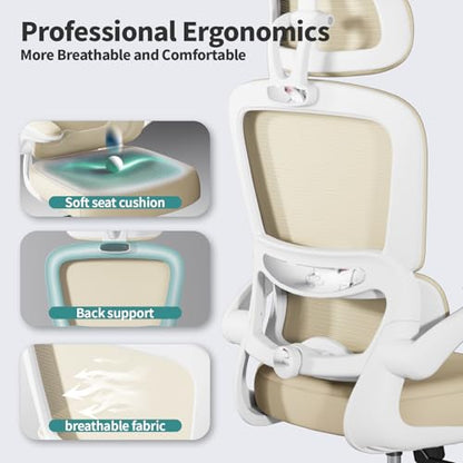 TRALT Office Chair Ergonomic Desk Chair, 330 LBS Home Mesh Office Desk Chairs with Wheels, Comfortable Gaming Chairs (1, Beige) - color: Beige