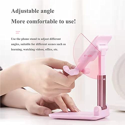 Meetuo 2 Pcs Cell Phone Stand for Desk, Adjustable & Foldable Phone Holder | Adjustable Angle Height, Fully Foldable&Portable, Compatible with iPhone/Smartphones - color: Pink+Black