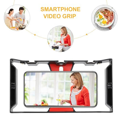 Kichvoe Hand-held Phone Video Stabilizer Grip Rig for Smartphone Filmmaking Vlogging with Hot Shoe Mount Portable Phone Video Holder for Live Streaming