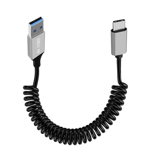 Coiled Cable USB A to USB C USB Type C Spiral Coiled Charger Cable Aluminum Alloy Shell Super Speed 10 Gbps, for Smartphones, Tablets (USB A to C, 1.5 m) - color: USB A to C, size: 1.5 m