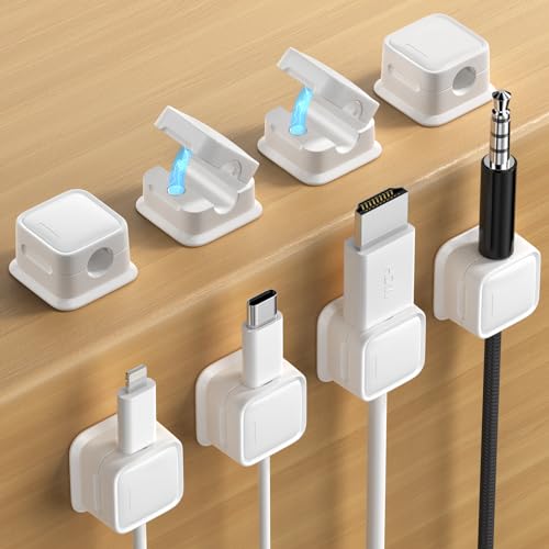 8 Pack Magnetic Cord Organizer Holder,Strong Adhesive Desk Cable Management Easy Open,Organize Phone Charging Cords Wire Holder Organizer Neatly for Home,Office,Car,Desk,Nightstand-White - color: White, size: 8Pack