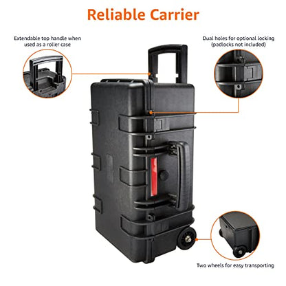 Amazon Basics Hard Protective Camera Case with Wheels, Large, Black, 22"L x 14"W x 9.8"H - size: Large