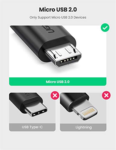 UGREEN Micro USB 2.0 OTG Cable On The Go Adapter Male Micro USB to Female USB Compatible with Samsung Phone S7 S6 Edge S4 S3 LG G4 Controller Android Windows Smartphone Tablets 4 Inch Black - color: Black
