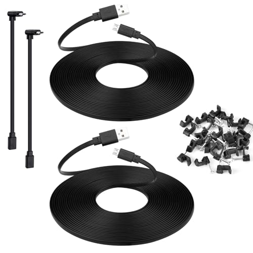 Smays 2-Pack 25 ft Micro USB Extension Cable Compatible with Wyze Cam v4, Wyze Cam Pan v3, Yi Cam, Nest Cam, Blink Mini Security Camera, Long Flat Power Cord, Black - color: Black, size: 25 Feet