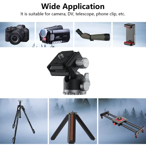 Tripod Mini Ball Head 360 Degree Rotating Panoramic Ballhead with 1/4" Screw Quick Shoe Plate, for Tripod Monopod Slider DSLR Camera Camcorder,Max Load up to 5 kg/ 11lb - size: 1/4" quick shoe plate