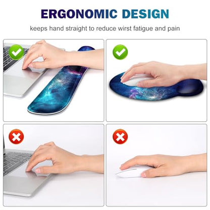 Gaming Mouse Pad, Large Desk Mat, Cute Desk Pad Protector, 4in1 XXL Mousepad + Keyboard Wrist Rest+Mouse Wrist Rest+Coaster Set with Ergonomic Desk Pad for Home Office Table Computer, Galaxy Space - color: Galaxy Space