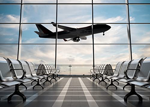 10x6.5ft Polyester Fabric Airport Terminal Backdrop Airplane Departure Lounge Window Photography Background Plane Party Decorations Pilot Birthday Banner Travel Theme Video Photo Shoot Props - size: 10x6.5FT