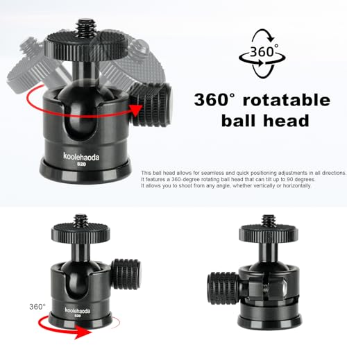 Koolehaoda Mini Ball Head with Cold Shoe Mount 360° Swivel for Camera | Tripod Ball Head Aluminum 1/4" Screw Panoramic Mount with Removable Hot Shoe Adapter for Video Light Microphone