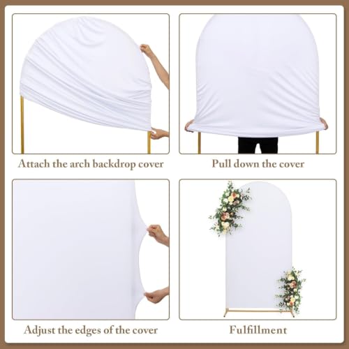 Metal Arch Backdrop Stand and Cover Set, 8FT, 6.6FT Party Backdrop, Easy to Assemble, Backdrop Stand for Parties, Birthday, Baby Showe - color: White, size: 8ft, 6.6ft