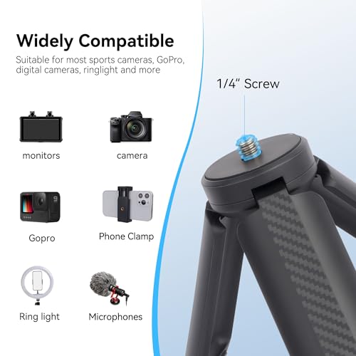 Mini Tripod with 360°Ball Head & Phone Mount, Portable Travel Tabletop Tripod, Selfie Stick Handle Grip with 1/4" Screw, Mini Vlog Tri pod for D Jl Pocket 3/Go Pro 13/iPhone/Android (SJ015)