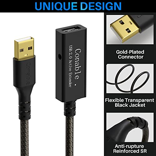 Active USB Extension Cable 100 Feet, USB 2.0 A Male to Female Repeater Cord, with 2 Extension Chipsets Signal Booster, 22AWG Tinned Pure Copper, (AC Power Supply Included) - size: Active 100FT