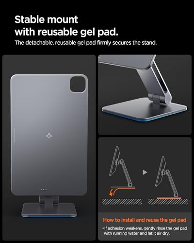 Spigen for Magnetic Wireless Charging Stand Compatible with iPad Pro 11" M5 (2025) & M4 (2024), Foldable Adjustable Aluminum Pogo Pin Charger Tablet Holder Desk Mount - Space Gray (LD207W2) - size: iPad Pro 11" M5 (2025) / M4 (2024)