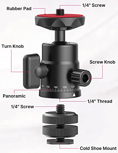 Mini Ball Head, ULANZI H28 Panoramic Tripod Head + Dual Hot Shoe Mount DSLR Camera Mount Adapter Photograph Attachment Accessories for Action Cameras Cam Smartphone Light Microphone Loading 5.5lb