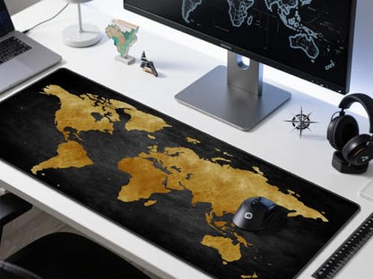Rinaze Mouse Pad Desk Mat, Multifunctional Large Gaming Mousepad, Office Desk Pad with Washable Durable Design, Keyboard Pad in Black World Map - color: Dark Grey