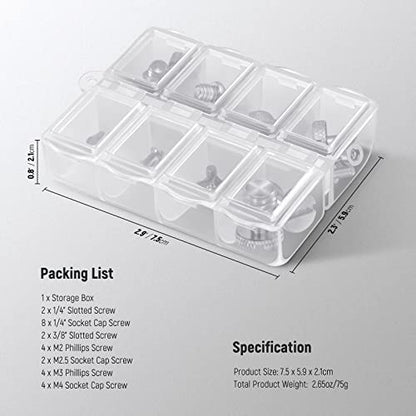 NEEWER 26PCS Camera Screw Set for Photography Equipment, Includes 1/4" 3/8" M2 M2.5 M3 and M4 Screws Compatible with SmallRig NEEWER Camera Cage, Top Handle, Side Handle Grip, Tripod QR Plate, UA002 - style: UA002
