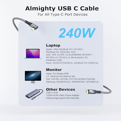 USB C 3.2 Gen2x2 20Gbps Cable, 90Degree USB C 4K@60Hz UHD Video 5A/240W PD3.1 Fast Charge Cord with E-Marker Compatible with Thunderbolt 3/4 - size: 90D 20G 240W 2M