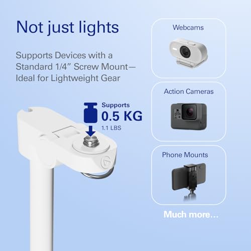 Elgato Neo Stand, Desk Mount for Key Light Neo | Weighted base, Adjustable height and tilt, Integrated headset holder, Recycled plastic, Clean white finish - style: Neo Stand