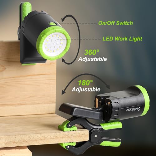 2-Pack Rechargeable LED Work Light, 360° Adjustable Spotlight with Magnetic Base & Clamp, Portable Clip Light for Garage, BBQ, Workshop, Construction, Car Repair, Household & Emergency Use - style: 2-Pack