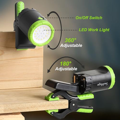 2-Pack Rechargeable LED Work Light, 360° Adjustable Spotlight with Magnetic Base & Clamp, Portable Clip Light for Garage, BBQ, Workshop, Construction, Car Repair, Household & Emergency Use - style: 2-Pack