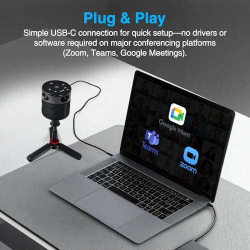 PANOCORE360 All-in-One Meeting Camera - 360° Conference Cam for PC Mac, Speaker & Mic Array, Auto Speaker Focus, 1080P Output, AI Voice Isolation, Local Recording,Compatible with Webex/Zoom/Teams/Meet