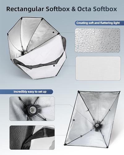 Skytex Softbox Lighting Kit 3Pack 20x28in Soft Box|28in Octa Softbox|85W 2700-6400K E27 LED Bulb Continuous Photography Lighting, Studio Lights Equipment for Photo Shooting, Video Recording