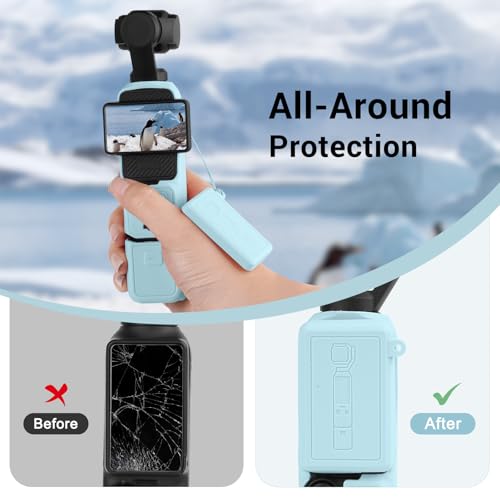 Silicone Case for DJI Osmo Pocket 3/Xtra Muse Camera with Fixed Base & Anti-Loss Lanyard, Compatible with Xtra Muse Accessories – for Travel Vlogging Daily Filming (Blue) - color: Blue