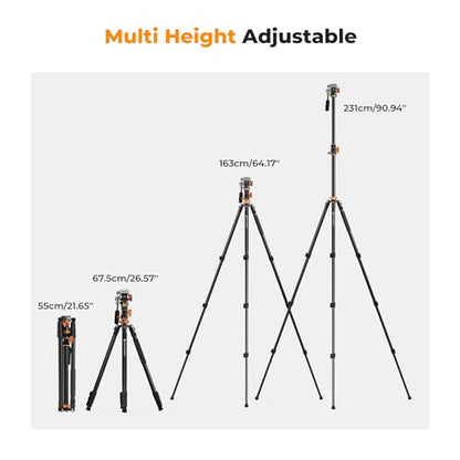 K&F CONCEPT 90''/230cm Overhead Camera Tripod, Horizontal Shooting Video Tripods with Fluid Head Heavy Duty, Detachable Monopod, for Indoor and Outdoor Use T254A7+FH-03 - size: T254A7+FH-03