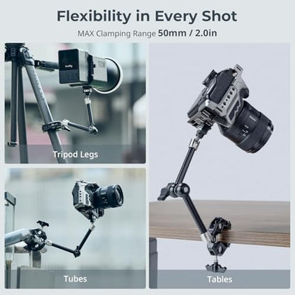 SMALLRIG 12.9 Inches Magic Arm Clamp, with 1/4'' Screw & Anti-Deflection Retractable Pin, Clamp Mount for GoPro/for Insta360 /for DJI Action/for DSLR/for Light/for Monitor/for Phone - 5312