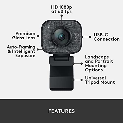 Logitech StreamCam Premium Webcam for Streaming and Content Creation, Full HD 1080p 60 fps, Works with Microsoft Teams, Google Meet, Zoom, Nintendo Switch 2’s new GameChat mode, for PC/Mac – Graphite - color: Graphite