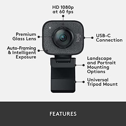Logitech StreamCam Premium Webcam for Streaming and Content Creation, Full HD 1080p 60 fps, Works with Microsoft Teams, Google Meet, Zoom, Nintendo Switch 2’s new GameChat mode, for PC/Mac – Graphite - color: Graphite