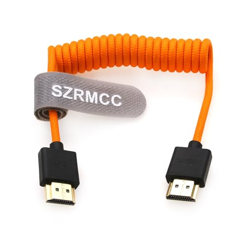 SZRMCC 8k 2.1 HDMI to HDMI Ultra High Speed Coiled Braided Cable for Z Cam E2 Sony FX6 FX9 Canon EOS C70 C300 Portkeys BM5 Atomos Ninjav V Shogun Monitor - color: Orange Braided Coiled Cable, size: HDMI-HDMI