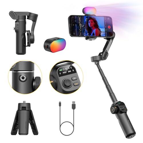 AOCHUAN Gimbal Stabilizer for iPhone, Phone Gimbal w/RGB Magnetic Fill Light, Foldable Gimbal Built in 7.8' Extension Rod and OLED Display for iPhone/Android Excellent for Vlogging-Smart X2 Kit Black - color: Black, size: Kit