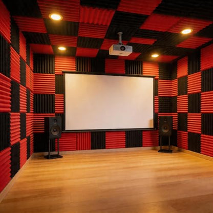 96 Pack Black/RED 12 "X 12 "X1" Acoustic Panels Studio Soundproofing Foam Wedge Tiles(Accompanied By Double-Sided Adhesive Tape) - color: Black/red