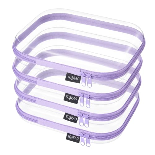 YQBRAO 4-Pack Clear Diaper Bag Organizer Pouches, 1.2mm Ultra-Thick PET Travel Pouches for Toiletries & Makeup, Rigid Self-Standing Bags with YKK Zippers, TSA Approved (Purple) - color: Purple, size: 4 Pack(M)