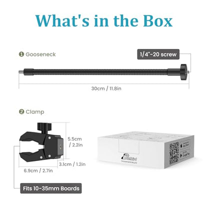 Gooseneck Clamp Camera Mount with 1/4" Screw, Clip Mounts for Handlebar, Desk, Tube, Cross Bar, Flexible 30cm Gooseneck Arm, Compatible with Go Pro, Ring, Google Nest, Wyze, and Arlo - size: 11.8"