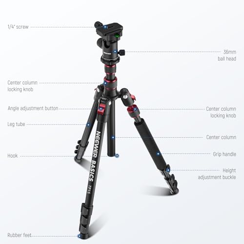 NEEWER Basics Camera Tripod Monopod, 71" Aluminum Heavy Duty Portable Travel DSLR Cell Phone Stand with 360° Ball Head Cellphone Holder Mount Compatible with iPhone for Filming Video Recording, TP15 - style: TP15 w/Ball Head