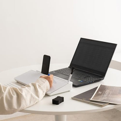 GAROOD Desktop Whiteboard with Storage Desk White Board Desk Board Glass White Board with Stand Home Office Organizer Phone Holder 15.8X7X2 inches - color: White