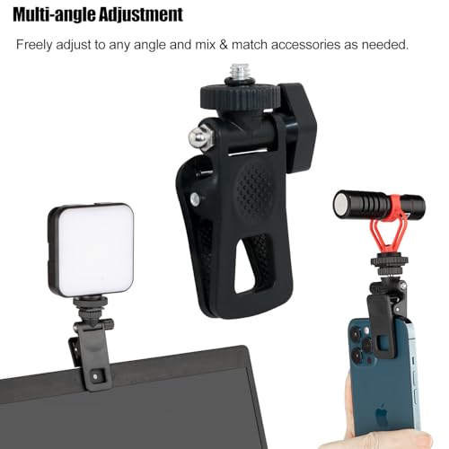 2PCS Fill Light Clip Camera Mount Clamp Selfie Light Clip Mount Holder with 1/4 Screw Universal Connector for Tripod Tablet Laptop Smartphone Video Live Stream 120 Degree Rotatable Black