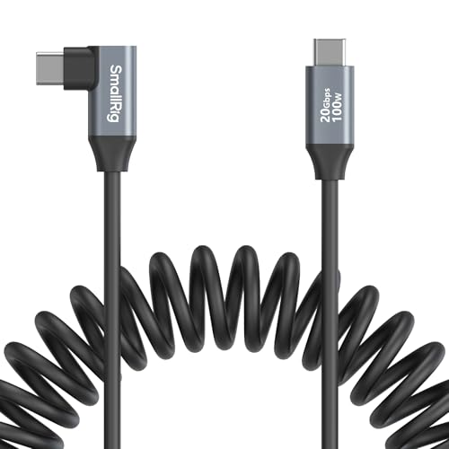 SMALLRIG USB C to USB C Coiled Data Cable (Straight to Angled), 90 Degree USB C Cable 20Gbps High Speed Data Transfer, Support PD 100W Fast Charging, for iPhone, Laptops and Cameras etc. - 4792 - size: 1.15FT-3.28FT, style: Straight to Angled Coiled