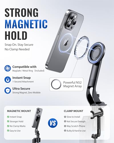 UBeesize 72” Auto Face Tracking Tripod for iPhone, MagSafe Selfie Stick with Remote, 360° Magnetic Phone Stand with Gesture Control for TikTok, Live Stream & Vlogging - size: 72-in