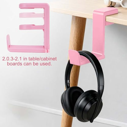 Rotating Headphone Stand, Multi-Functional 360° Rotatable Adjustable Clamp-on Under Desk Headset Stand, Universal Gaming and Office Headphone Holder, Pink - color: Pink